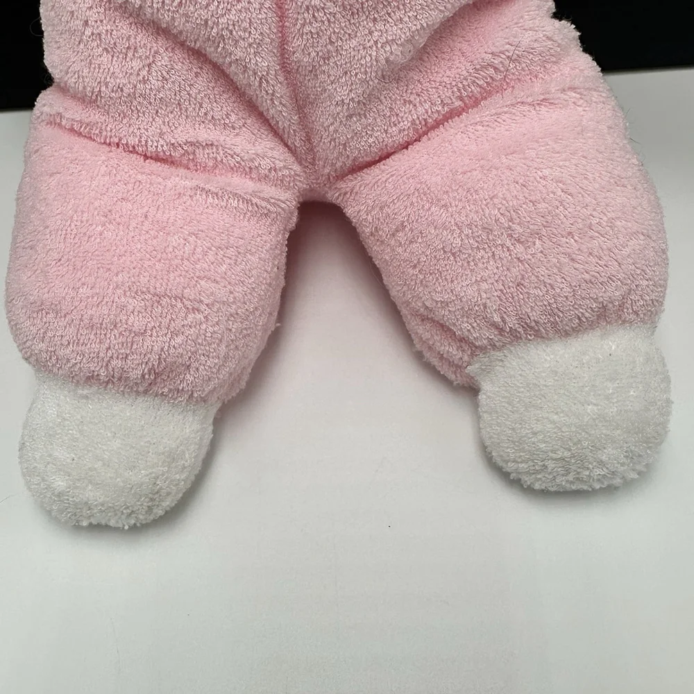 Vintage Eden Pink White Doll Terry Cloth Blue Eyes Bonnet Lace Soft Plush 10”Toy - Picture 4 of 11